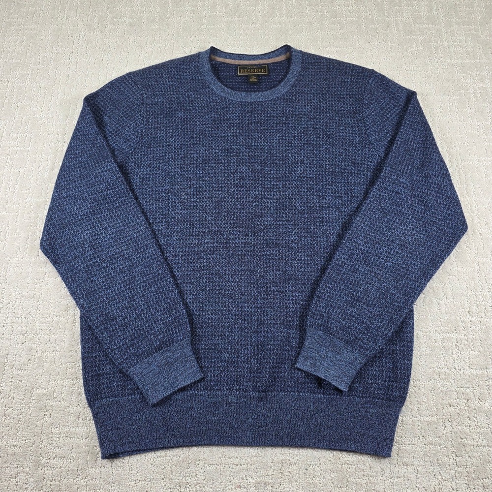Jos A Bank Reserve Mens XL Blue Merino Wool Blend Marled Crewneck Sweater Preppy